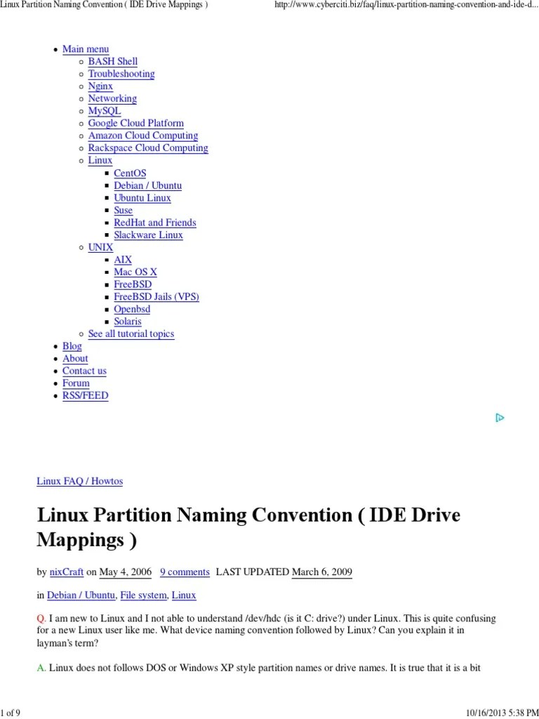Linux Partition Naming Convention ( IDE Drive Mappings ) Linux Booting