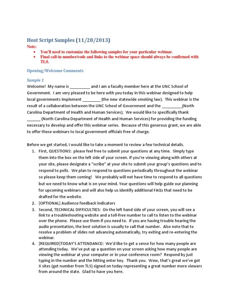 Host Script Samples  Conferencing sites