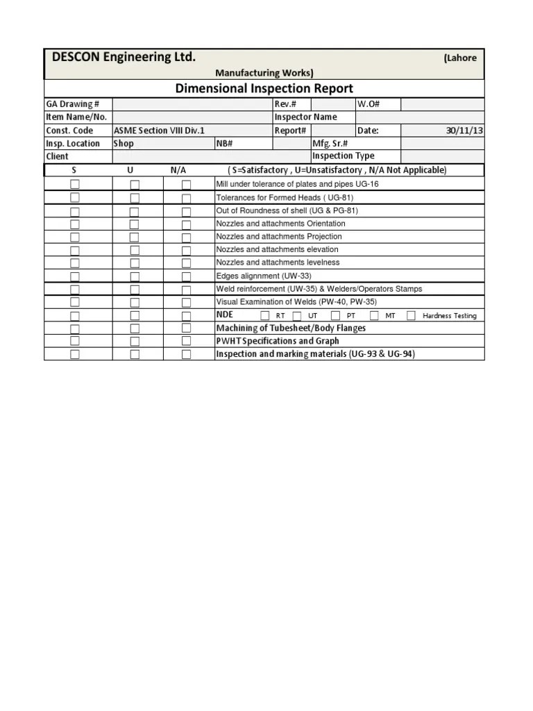 Dimensional Inspection Report