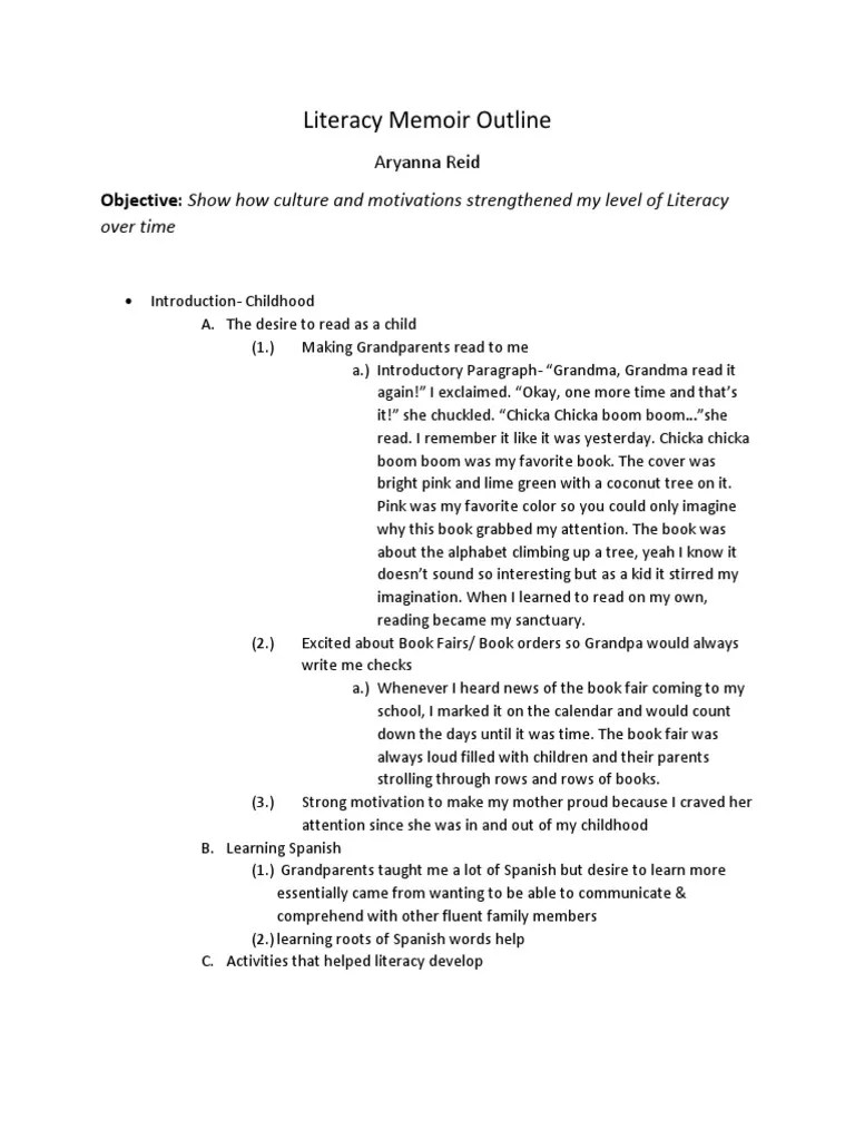 Literacy Memoir Outline Draft 2 | Literacy | Motivation