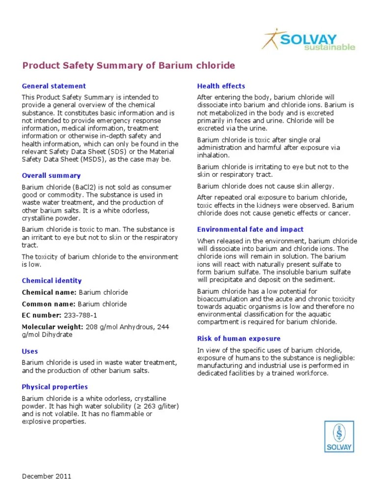 Barium Chloride MSDS Advanced Toxicity Chloride