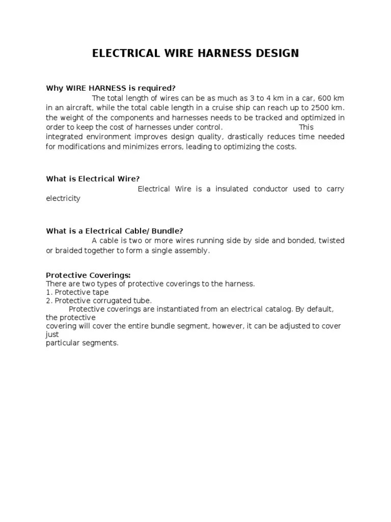 Electrical Wire Harness Design PDF Cable Wire