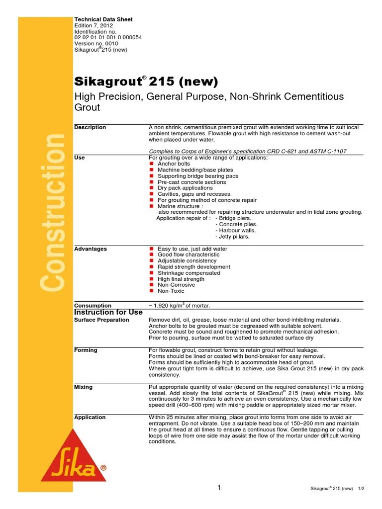 Sikagrout 215 N Mortar (Masonry) Concrete
