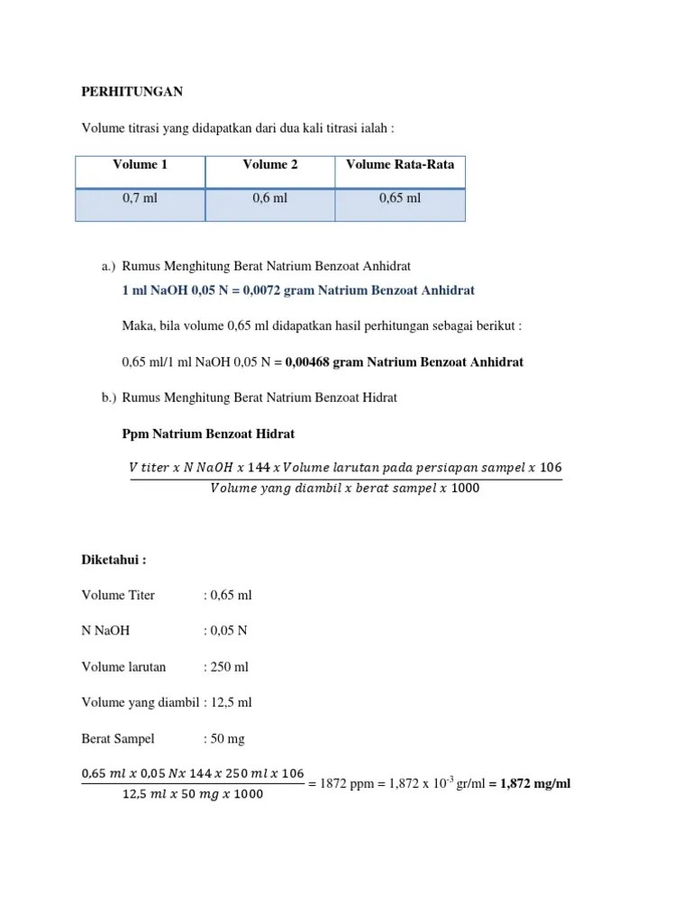 Perhitungan Na Benzoat | PDF