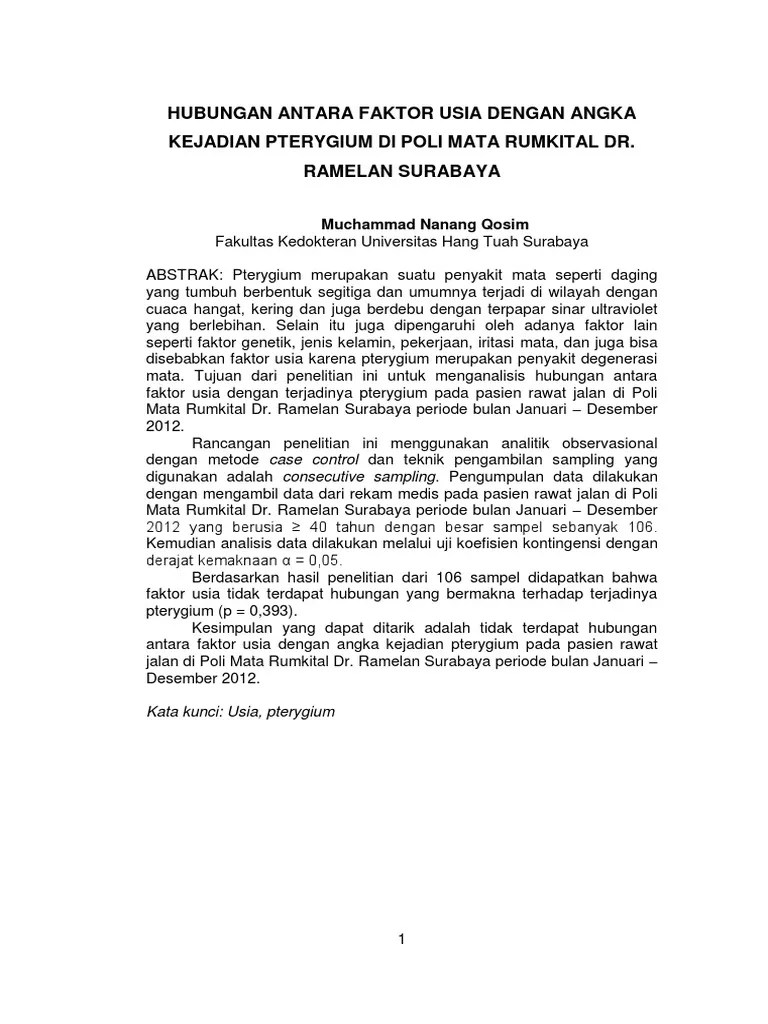 Hubungan Antara Faktor Usia Dengan Angka Kejadian Pterygium Di Poli