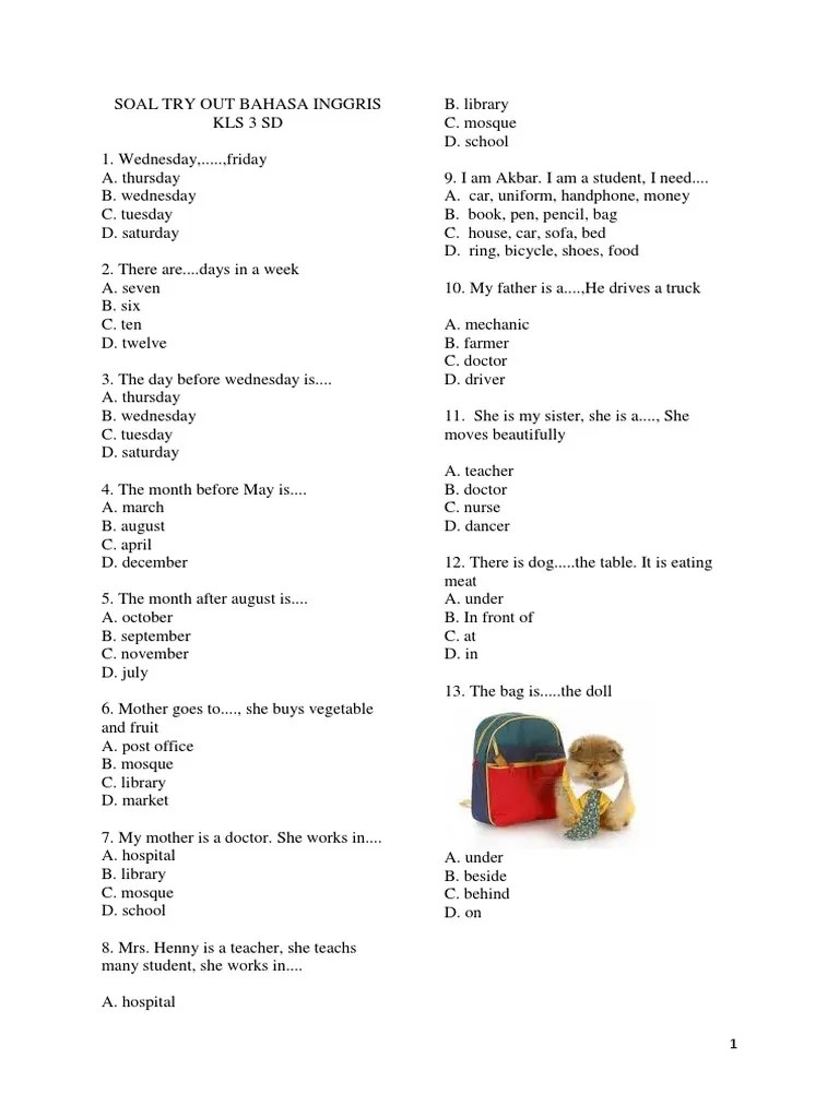 Soal Try Out Bahasa Inggris Kls 3 Sd Nature