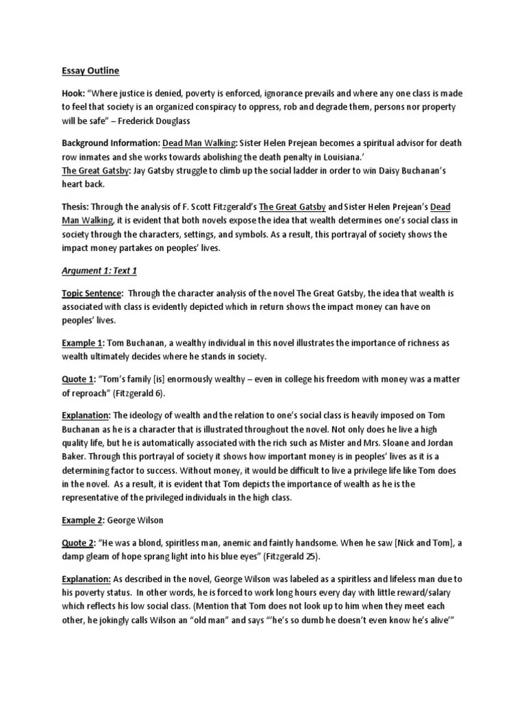 Comparative Essay Outline The Great Gatsby Poverty