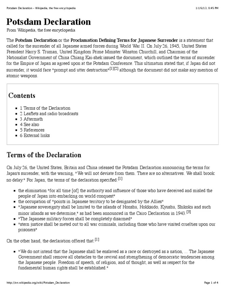 Potsdam Declaration Global Politics International Relations