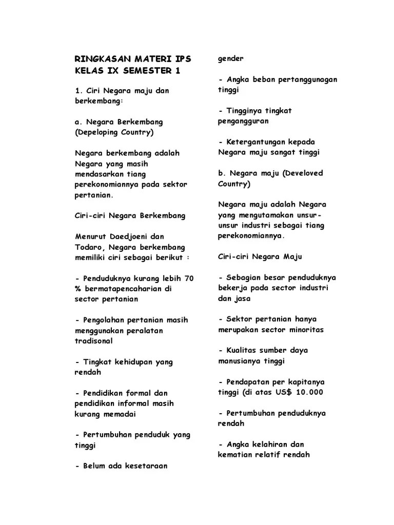 Ringkasan Materi Ips Kelas Ix Semester 1 | PDF