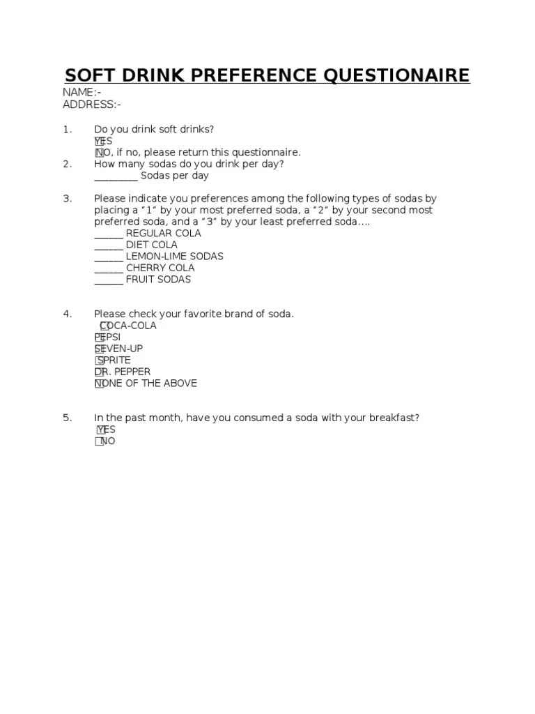 Soft Drinks Questionnaire PDF