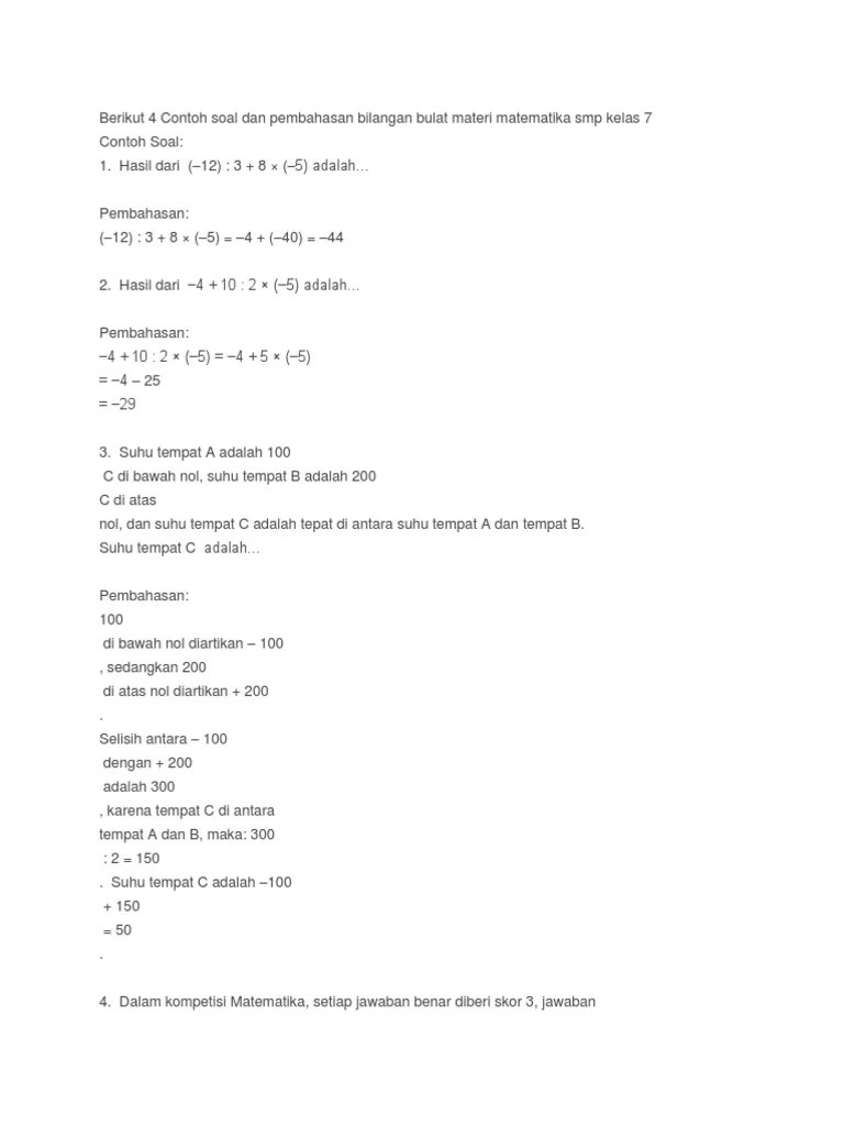 Soal Bilangan Bulat | PDF