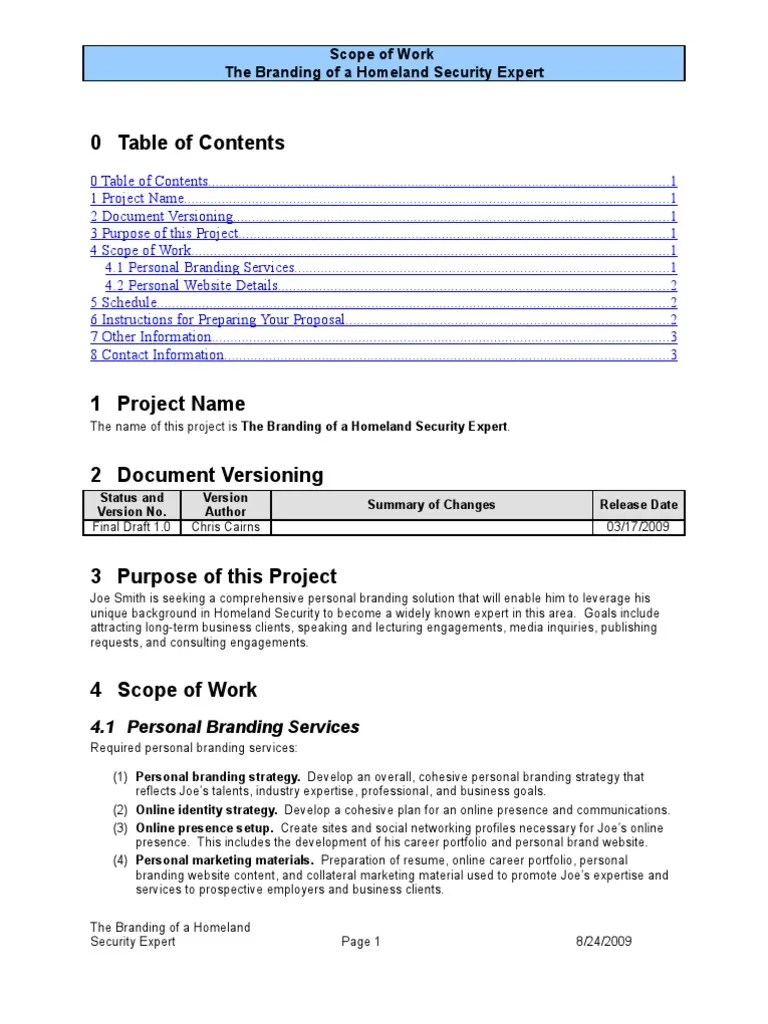 Personal Branding Consulting Services Sample SOW v1.0 Brand Websites