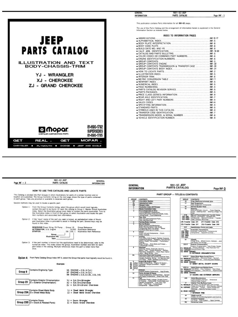 Jeep Parts Catalog 9193 YJ XJ ZJ Axle Vehicle Industry