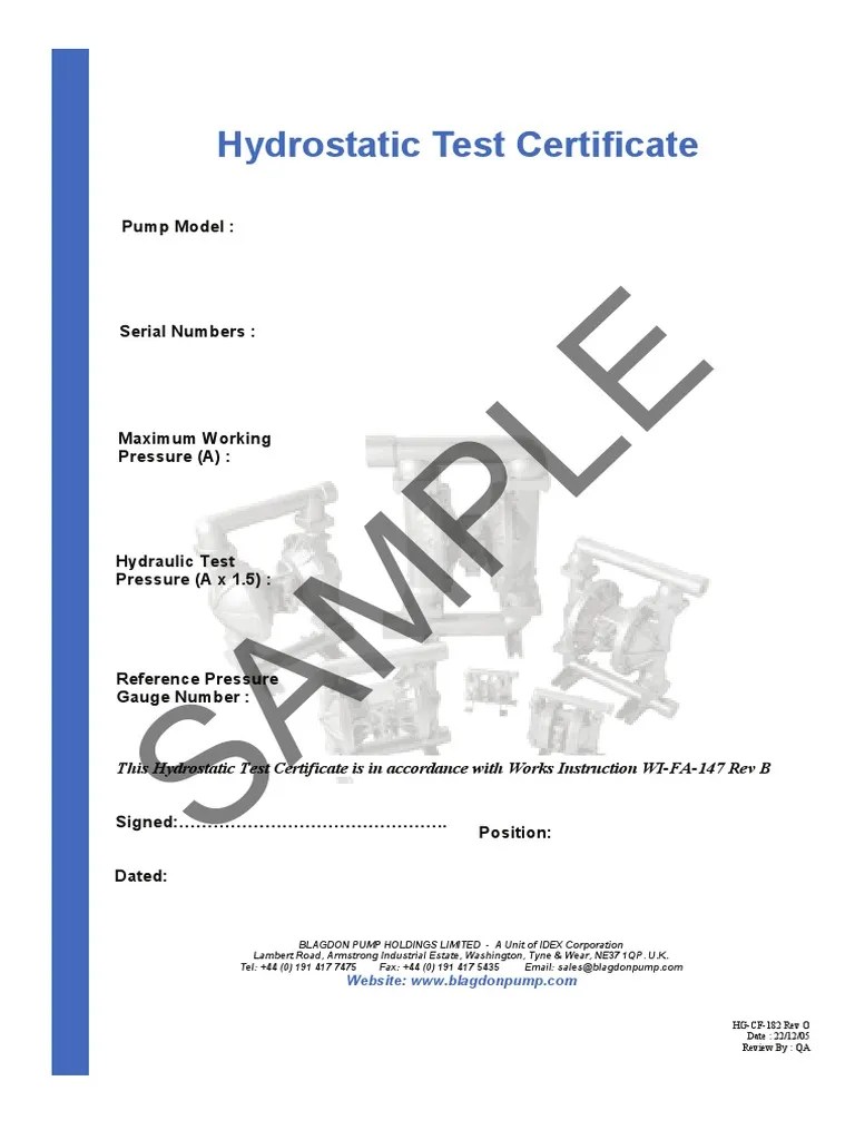 Hydrostatic Pressure Test Report Template
