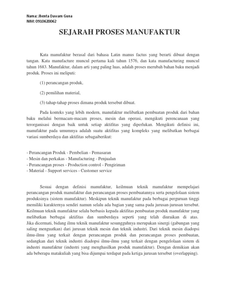 Sejarah Proses Manufaktur | PDF