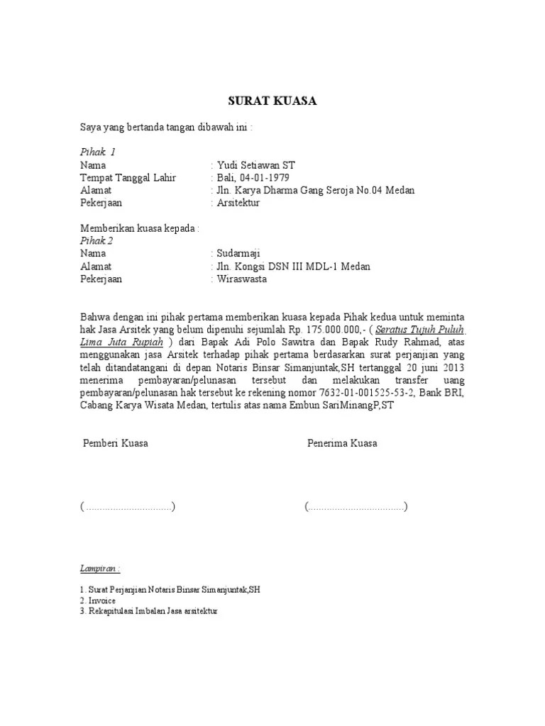 Contoh Surat Kuasa Untuk Menagih Hutang | PDF