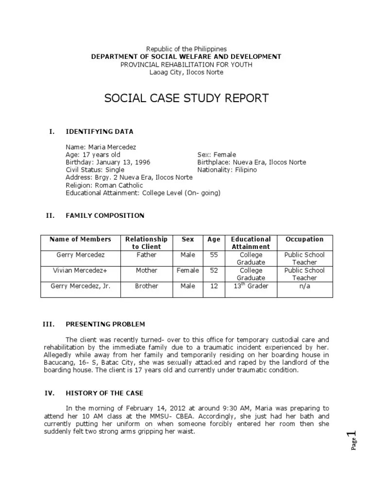 Social Case Study Report Psychological Trauma Rape