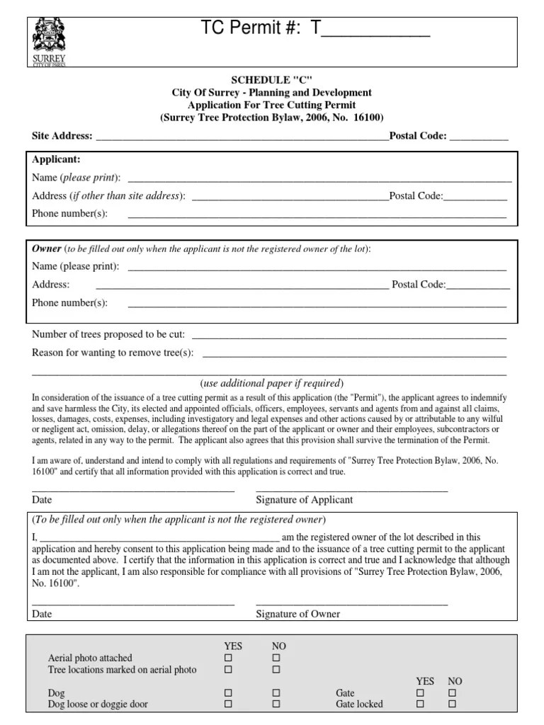 Tree Cutting Permit Applicationform Zoning Trees