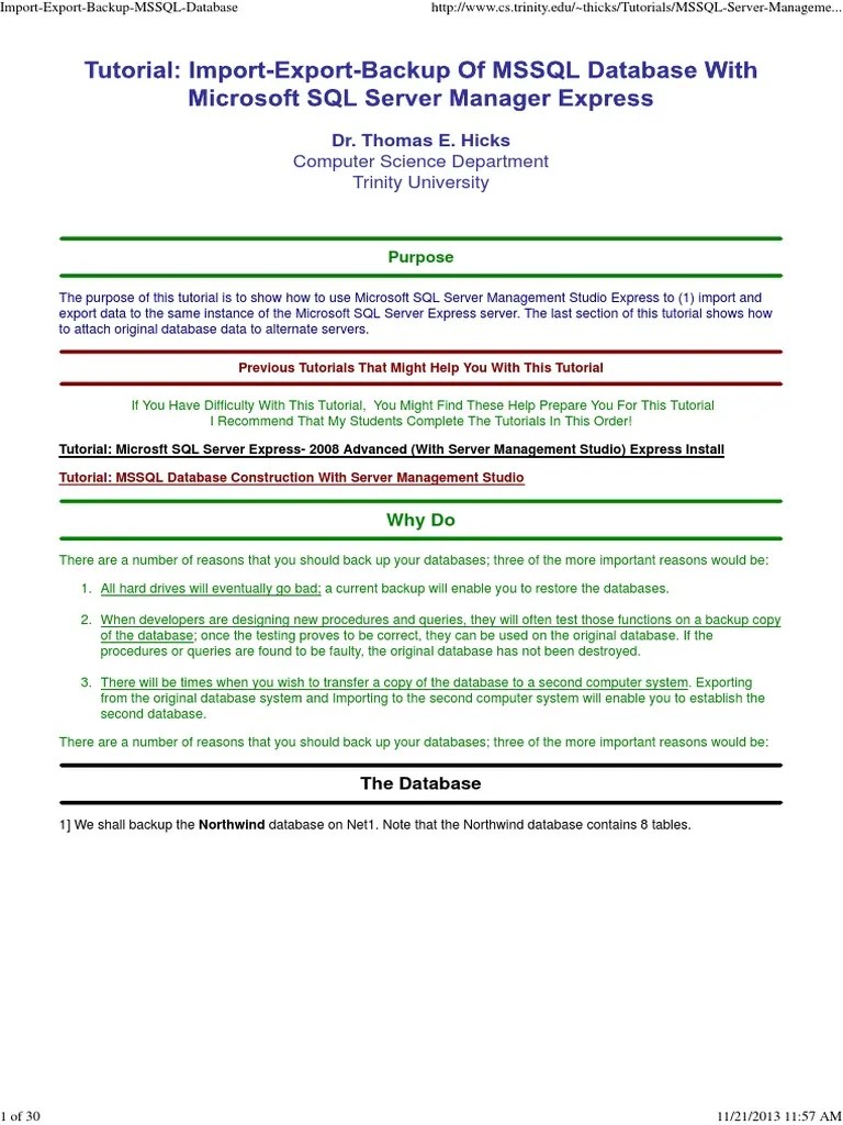 Import Export Backup MSSQL Database Microsoft Sql Server Databases