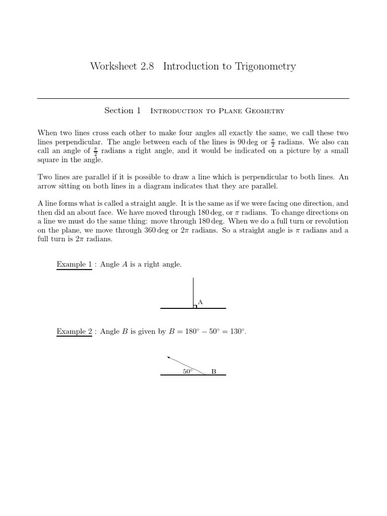 Angles and Trig Worksheet | PDF | Triangle | Trigonometric Functions