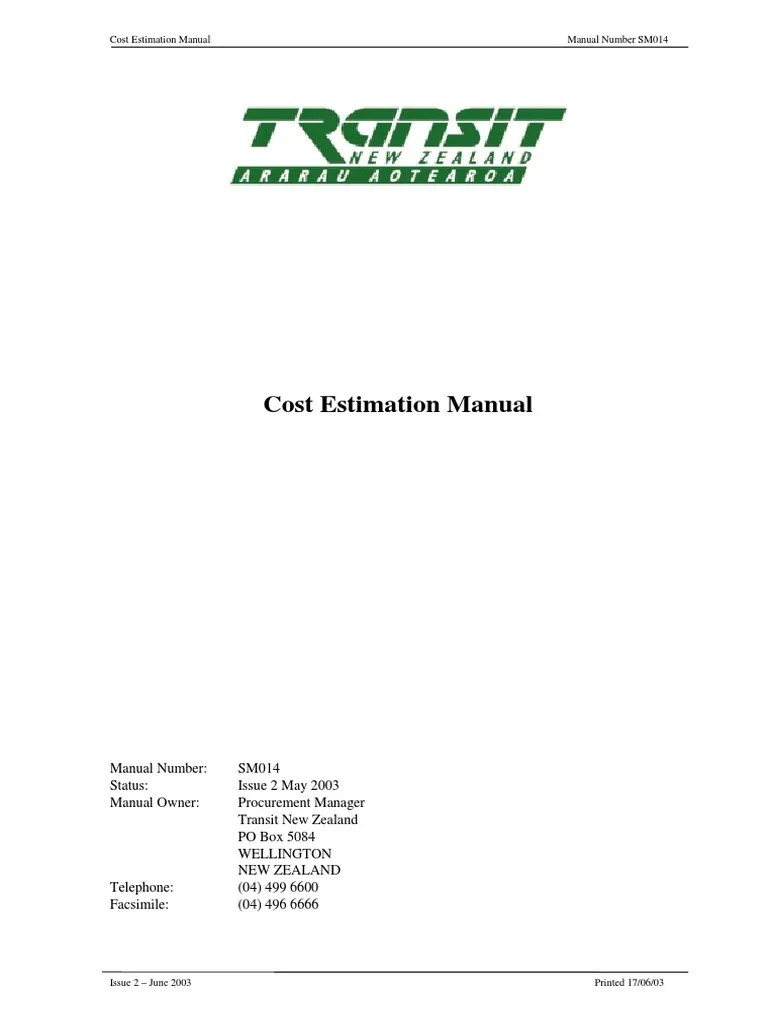 Cost Estimation Manual Manual Number SM014 PDF Risk Management
