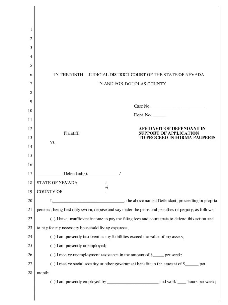 Nevada in Forma Pauperis Affidavit Updated Form Notary Public