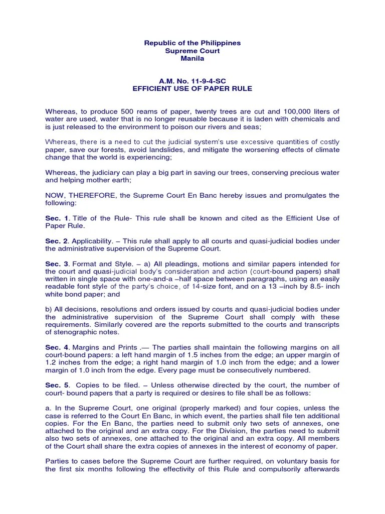 Efficient Use of Paper Rule Supreme Courts Virtue Free 30day