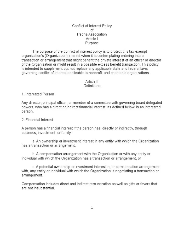 Conflict of Interest Agreement Nonprofit Organization Economies