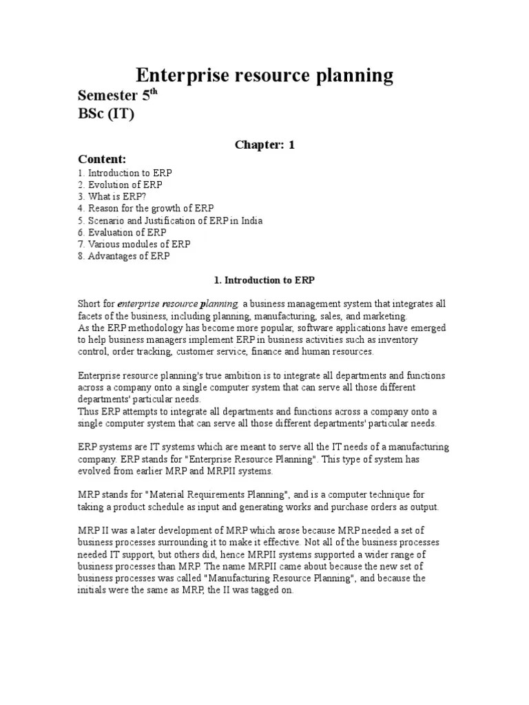 CHAPTER 1 Enterprise Resource Planning Notes PDF Enterprise