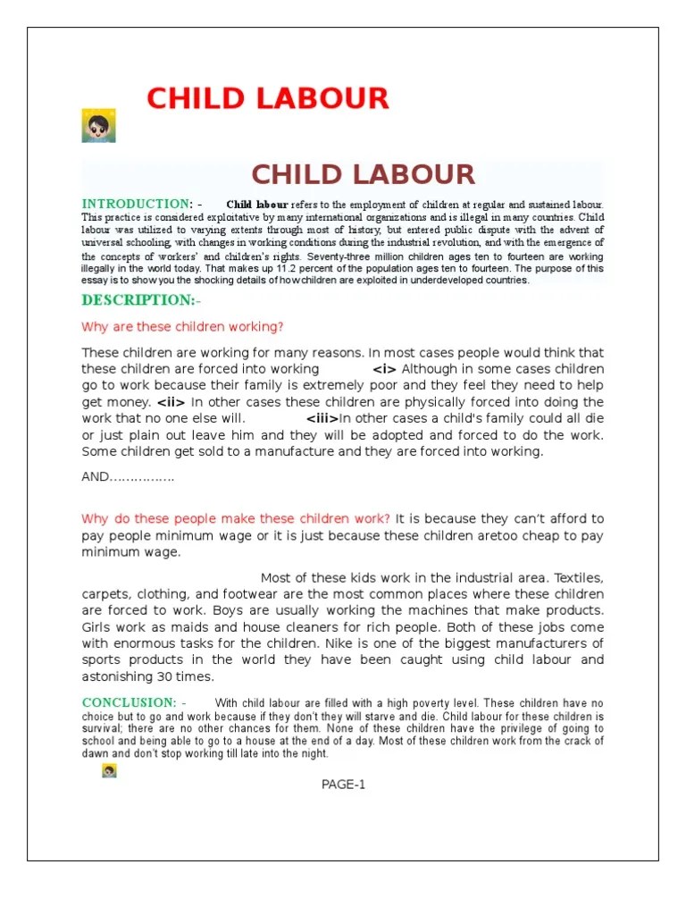 child labour essays Child Labour Labour Economics