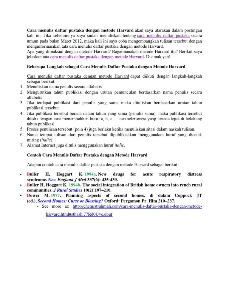 Cara Menulis Daftar Pustaka Dengan Metode Harvard | PDF