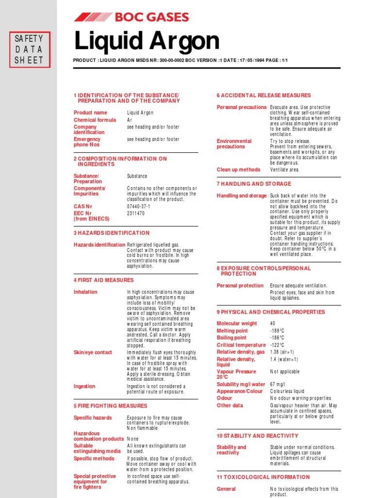 Liquid Argon MSDS Argon Breathing