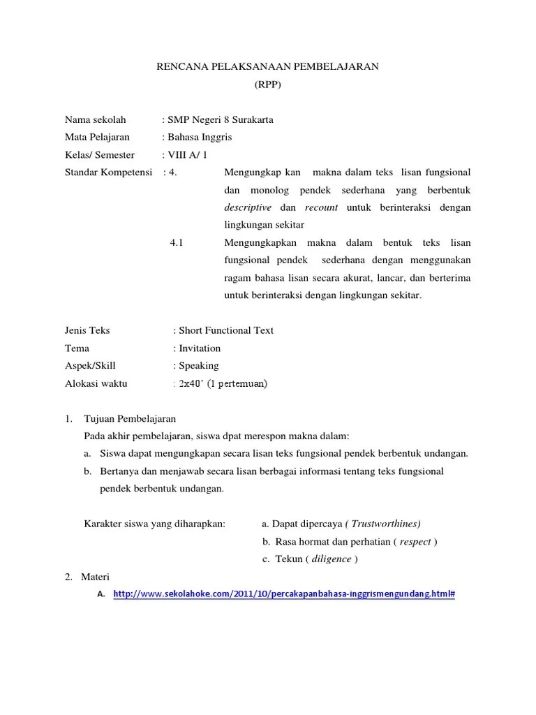 RPP Speaking Kelas 8