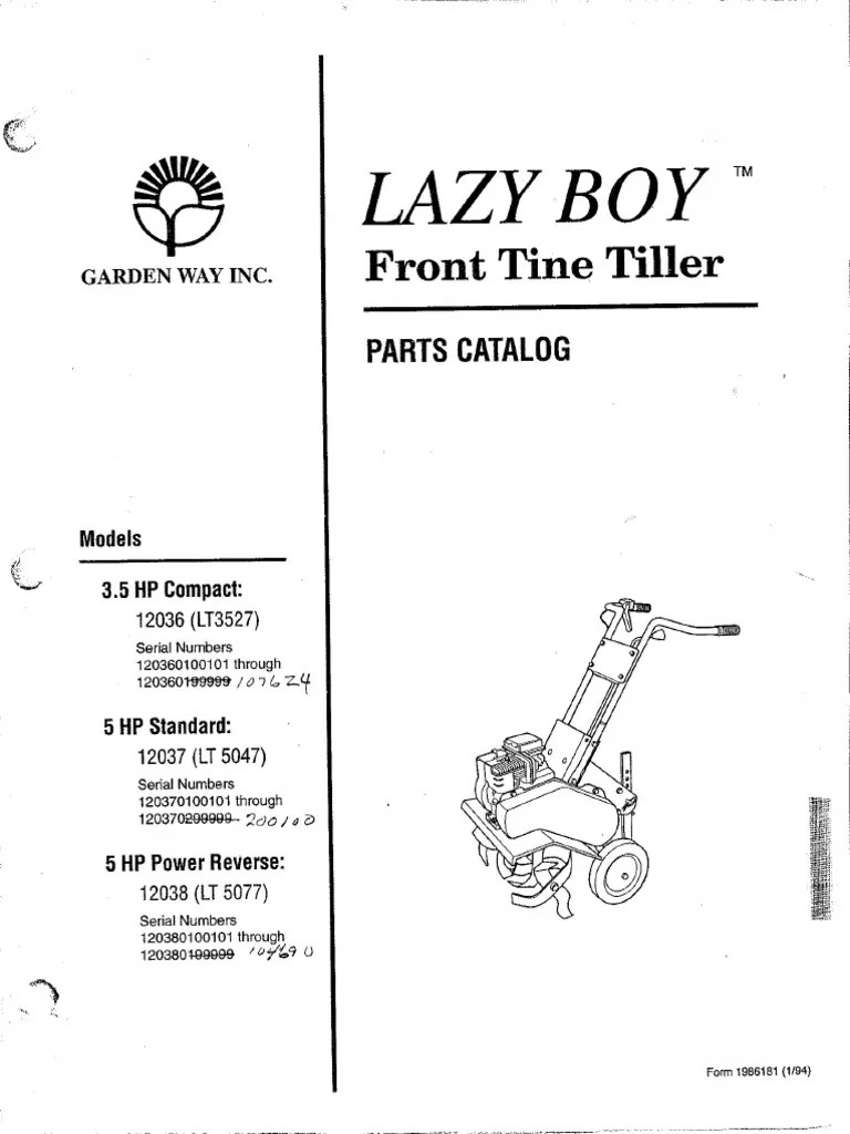 Tiller Parts List Garden Way Lazy Boy PDF