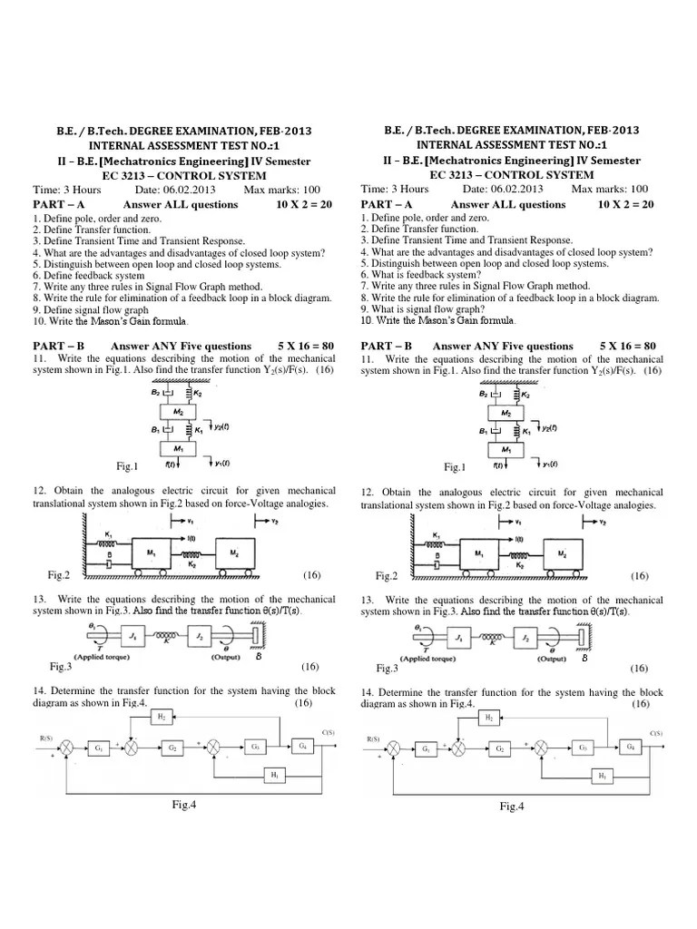 Control Systems Question Paper PDF PDF Control Theory Function