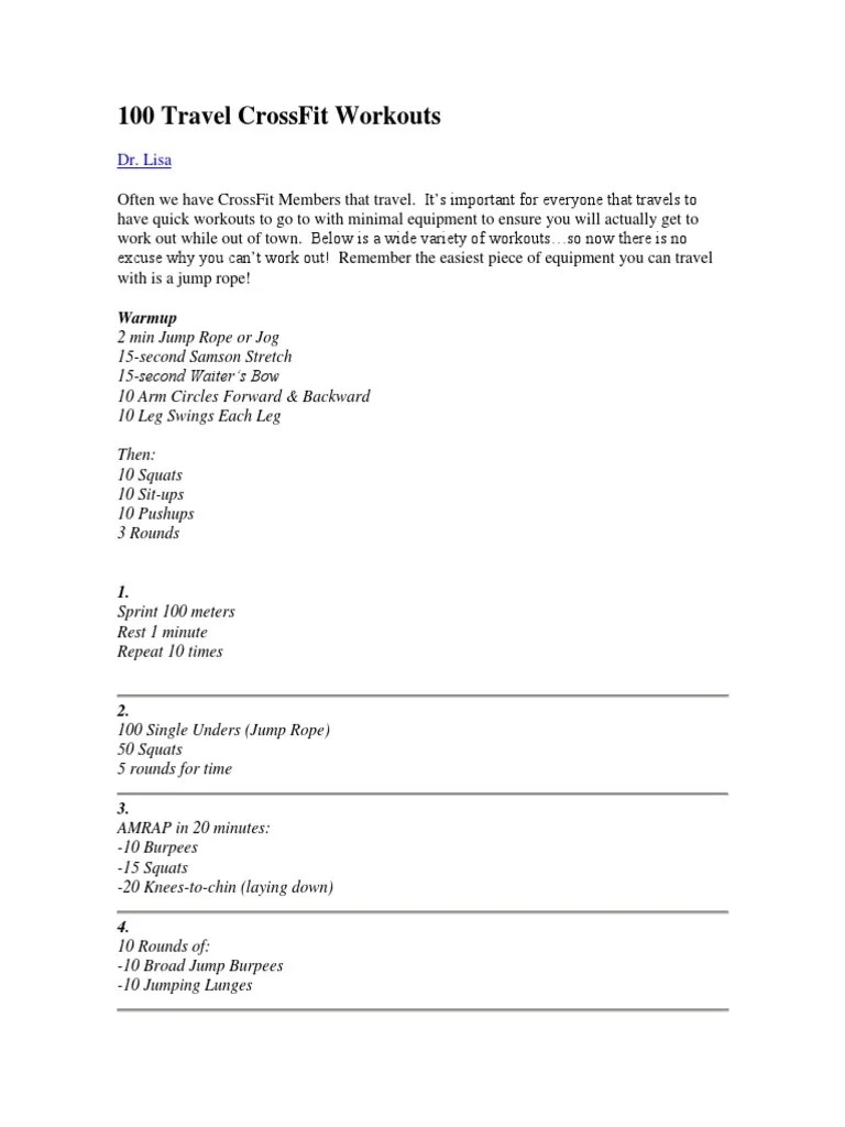 100 Travel CrossFit Workouts Physical Exercise Recreation