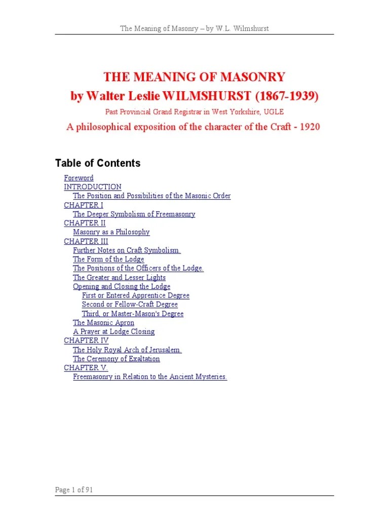 Wilmshurst,Walter LeslieThe Meaning of Masonry Freemasonry Masonic