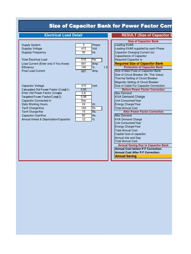 Sizing capacitor banks power factor correction Capacitor Volt