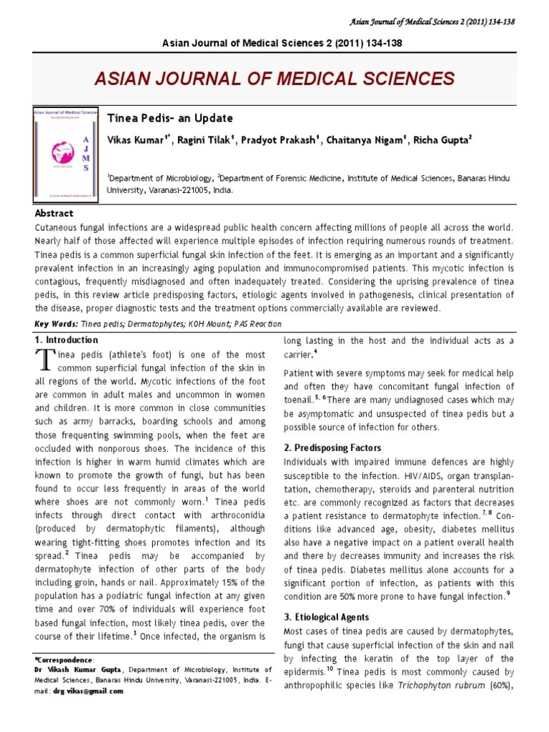 Tinea Pedis an Update Infection Public Health