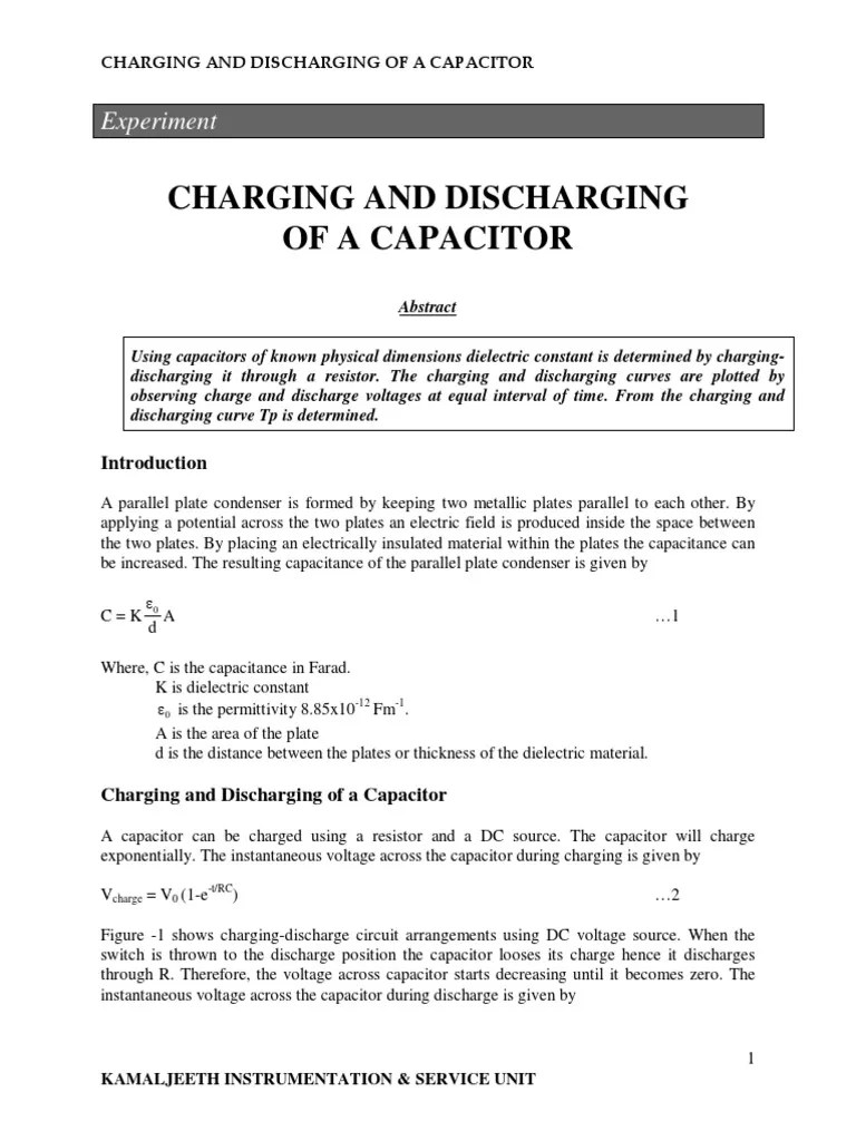 Charging and Discharging of A Capacitor Capacitor Quantity