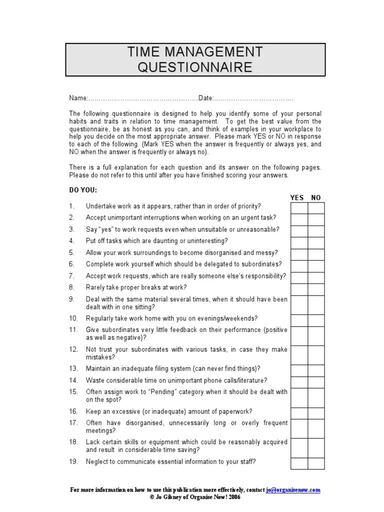 Time Management Quiz Time Management Procrastination