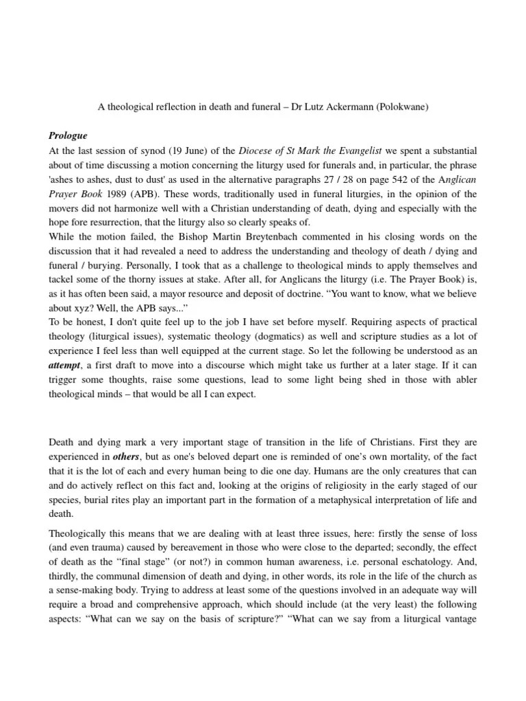 Ashes to Ashes Book Of Common Prayer Theology