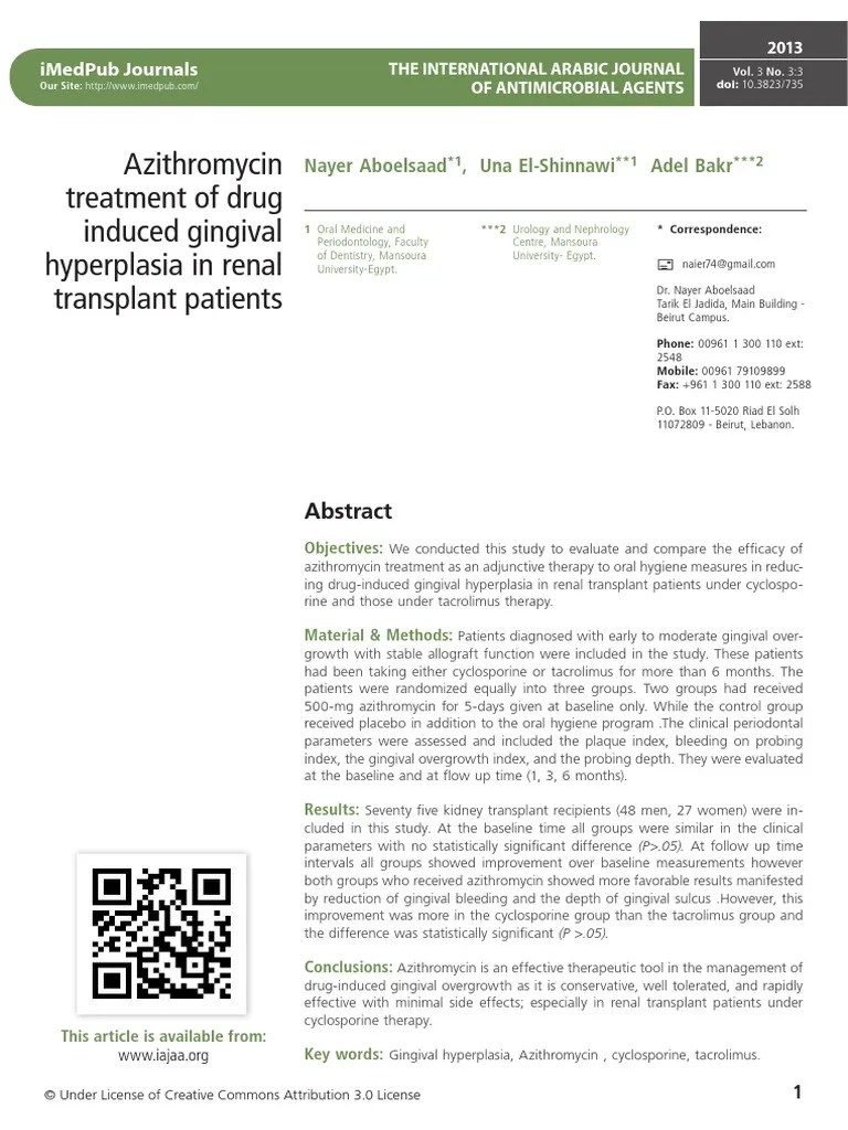 Azithromycin Treatment of Drug Induced Gingival Hyperplasia in Renal