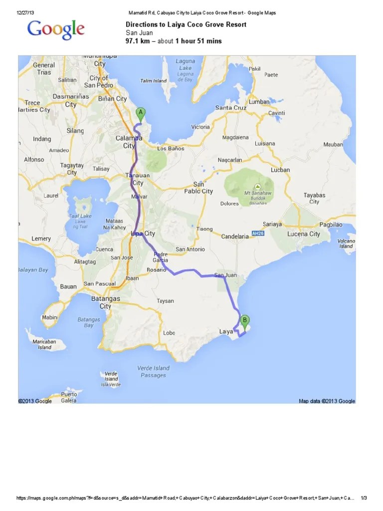 Cabuyao Laguna Google Map Mamatid Rd, Cabuyao City to Laiya Coco Grove Resort Google Maps