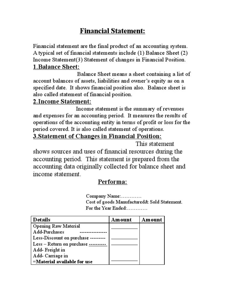 Cost of Goods Sold Statement Profit (Accounting) Cost