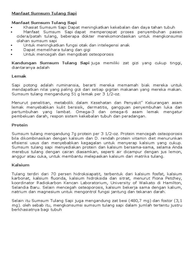 Manfaat Sumsum Tulang Sapi. | PDF