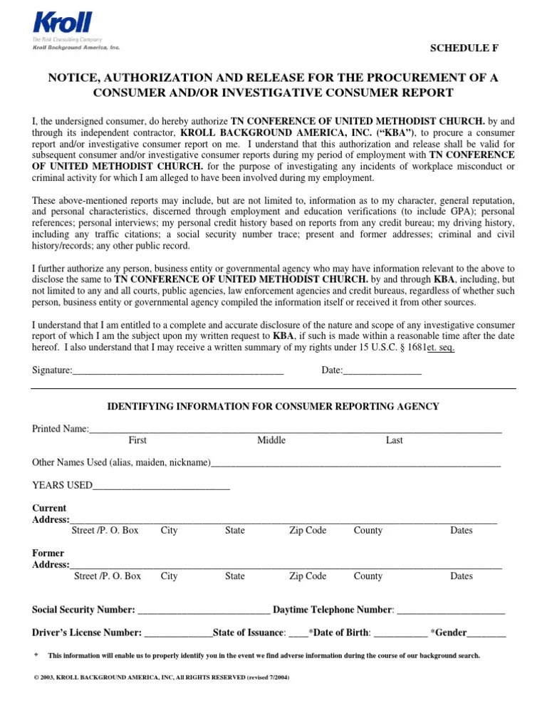 Kroll Authorization Form Credit Bureau Public Law Free 30day