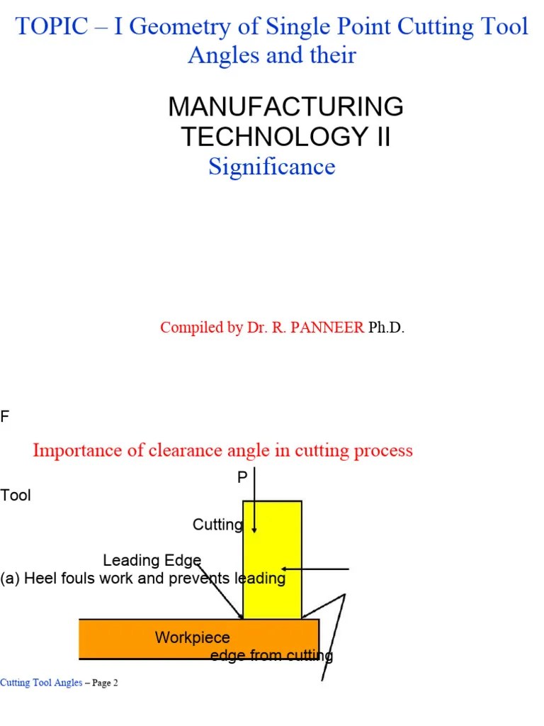 Unit I 1Cutting Tool Angles and Their Significance PDF Equipment Machining