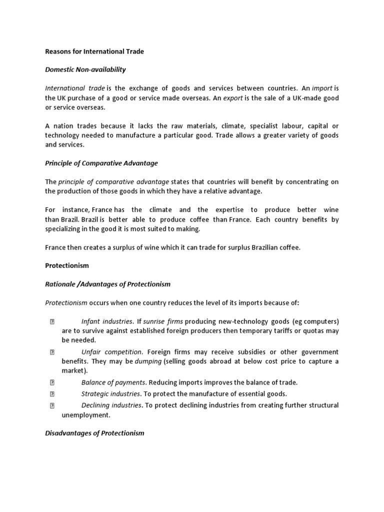 Reasons for International Trade Tariff Imports