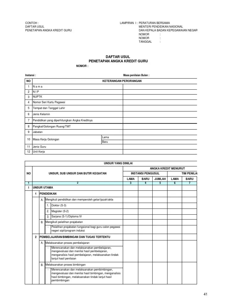 Daftar Usulan Angka Kredit Jabatan Guru